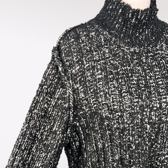 Steve Madden Black White Marled Knit Mock Neck Sweater Size Large - Picture 8 of 10